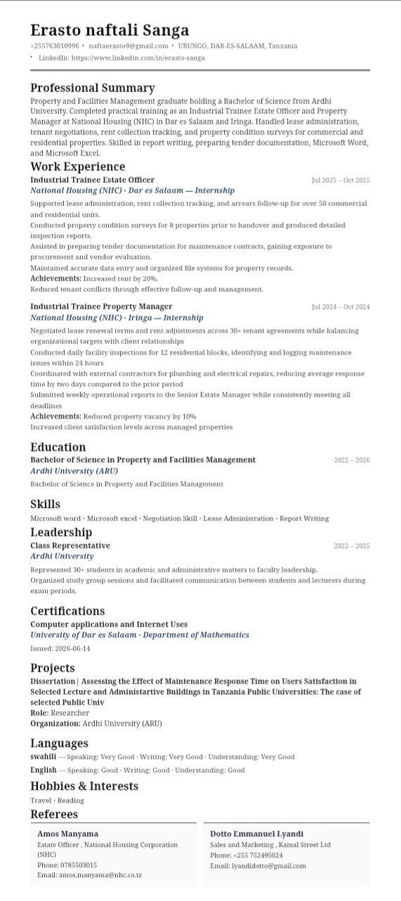 Single Column CV template preview
